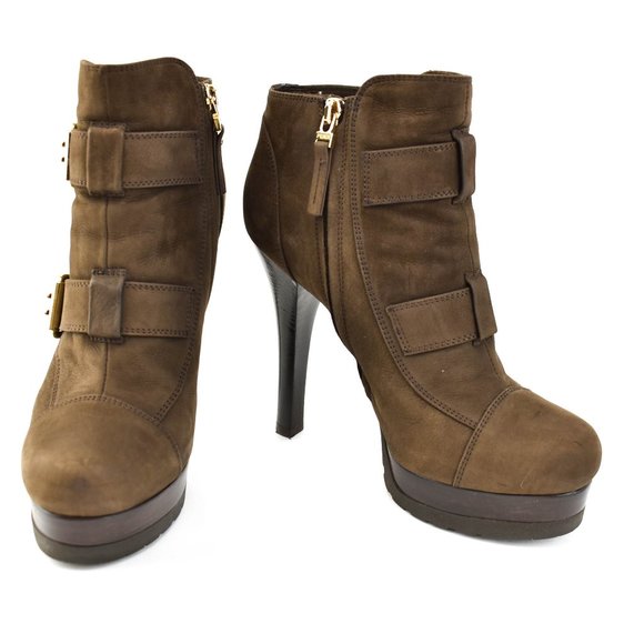 FENDI: Brown, Leather Platform Logo Ankle Boots - Picture 1 of 9